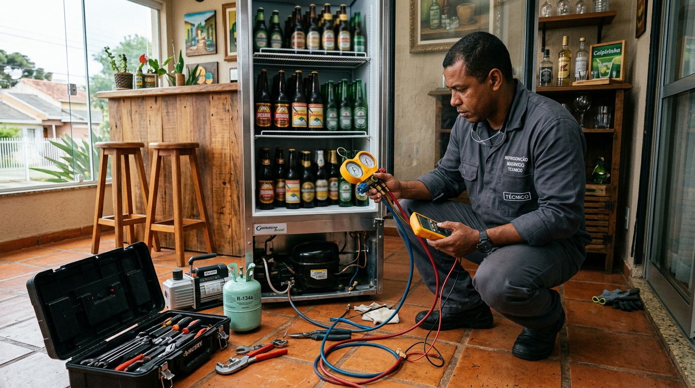 Técnico realizando manutenção de motor de cervejeira em São José do Rio Preto‑SP